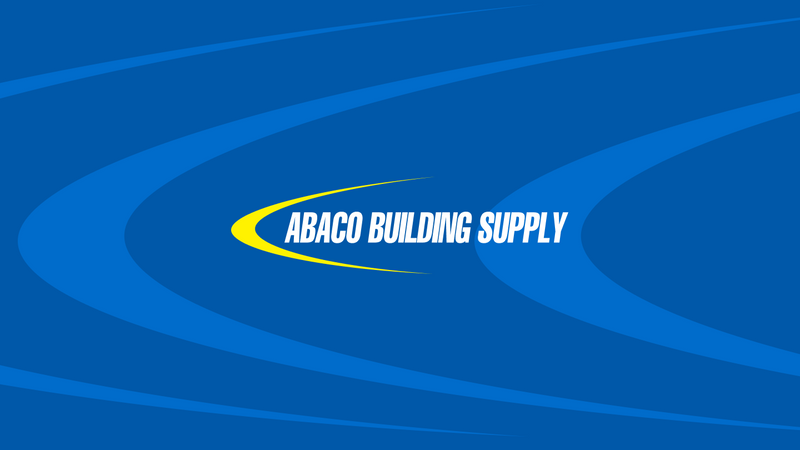 Abaco Building Supply logo on a blue background with wavy lines